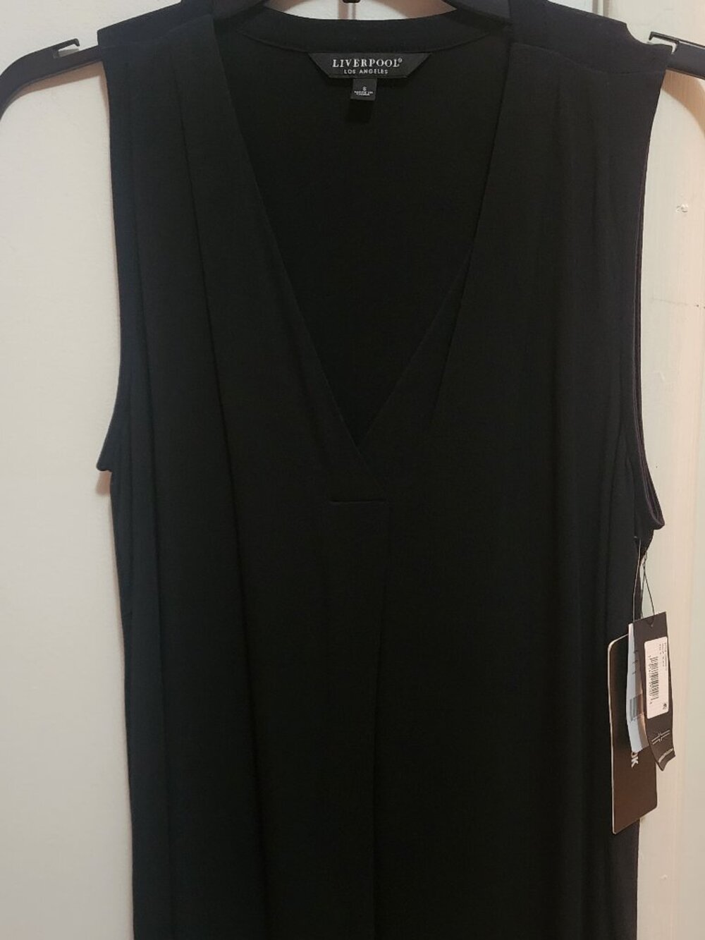 Liverpool Los Angeles Knit Top Womens S Black Modal Sleeveless Split V-Neck